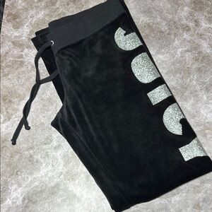 Juicy Couture Black Glitter Logo Velour Pants Size M